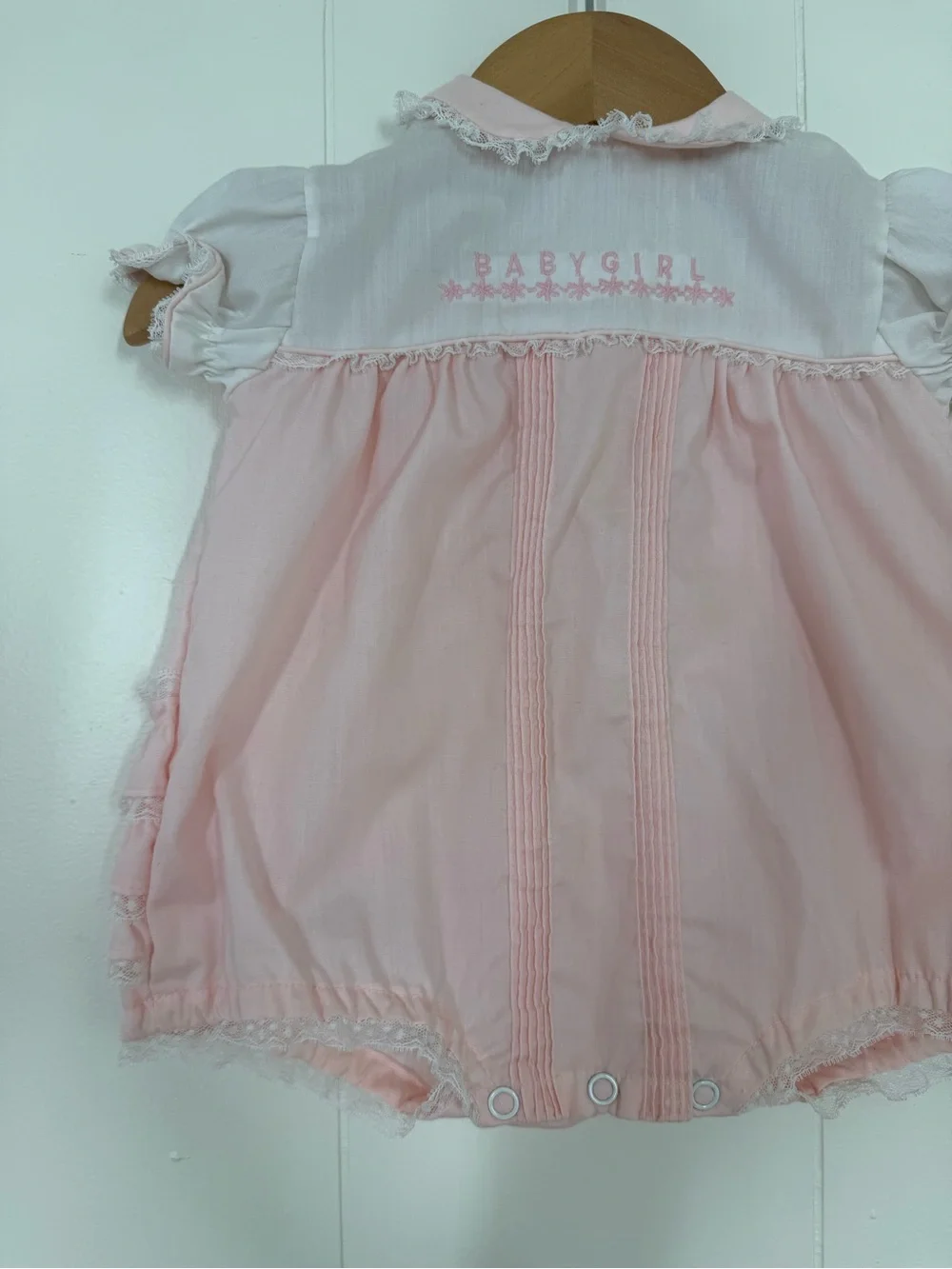 Toddle Tyke Vintage Embroidered “Babygirl” Pink Bubble Romper